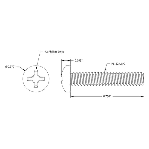 ServoCity 0.750" (3/4") 6-32 Zinc-Plated Steel Pan Head Screw (25 Pack)