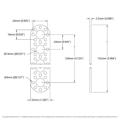 ServoCity 1105 Series Round-End Pattern Plate (6 Hole, 152mm Length)