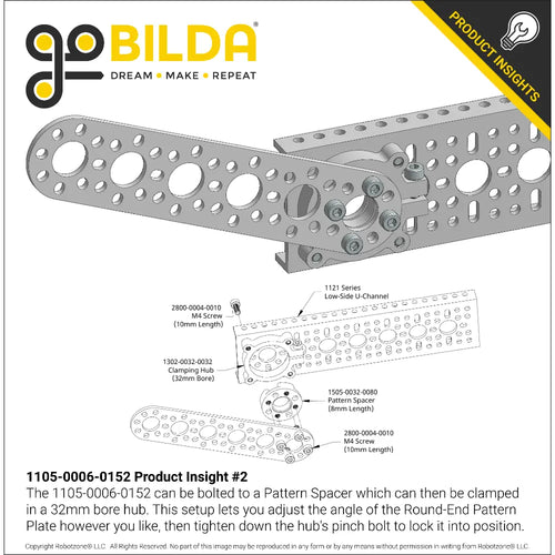 ServoCity 1105 Series Round-End Pattern Plate (6 Hole, 152mm Length)