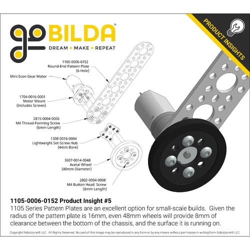ServoCity 1105 Series Round-End Pattern Plate (6 Hole, 152mm Length)