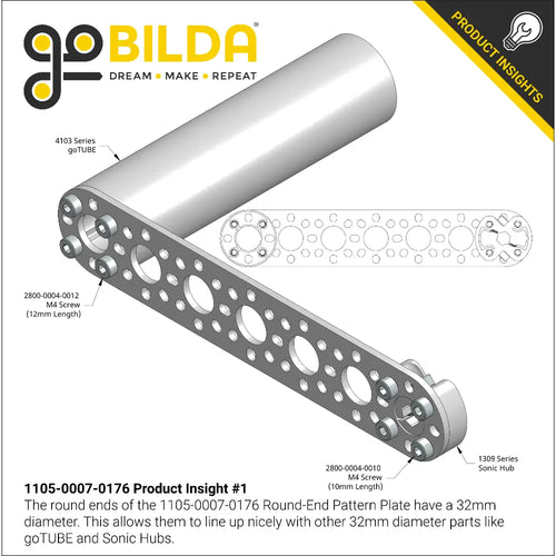 ServoCity 1105 Series Round-End Pattern Plate (7 Hole, 176mm Length)