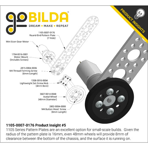 ServoCity 1105 Series Round-End Pattern Plate (7 Hole, 176mm Length)