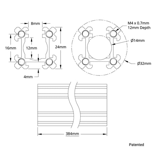 ServoCity 1118 Series Open GoRAIL (384mm Length)