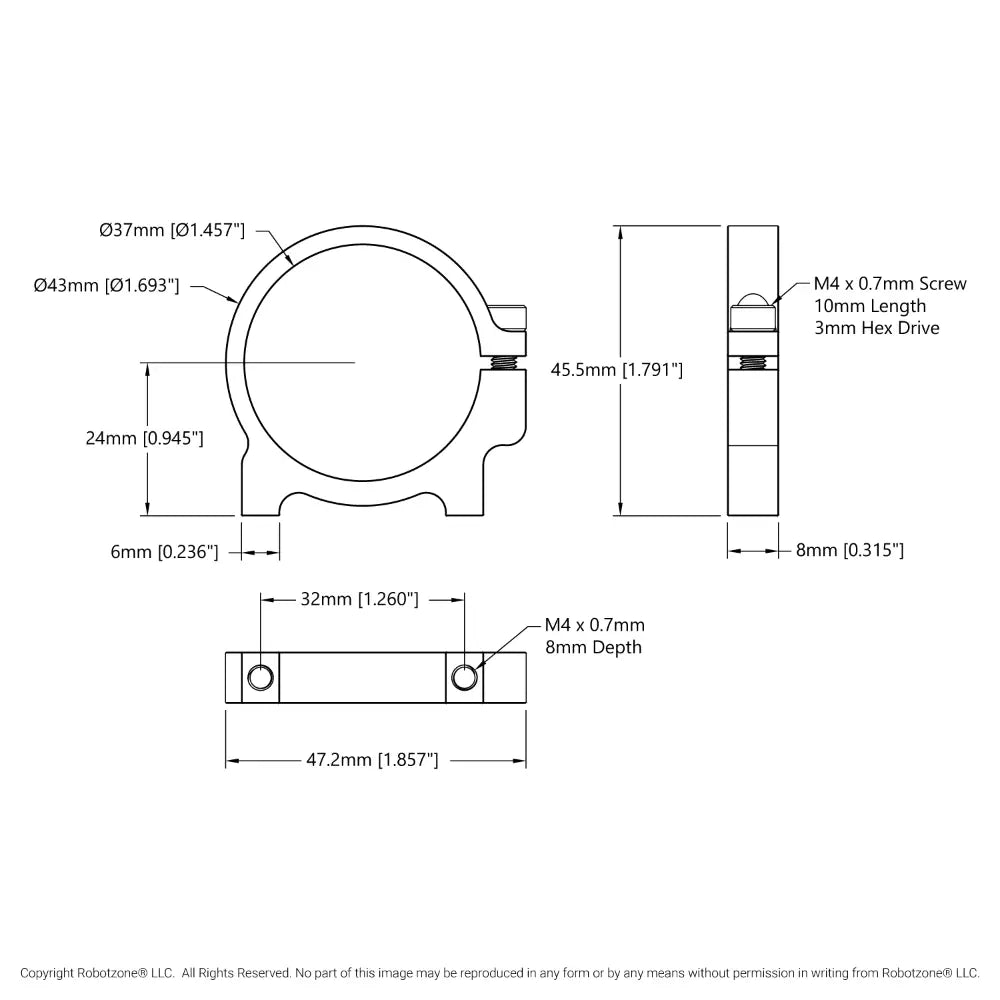 ServoCity 1400 Series 1-Side, 2-Post Clamping Mount (37mm Bore)