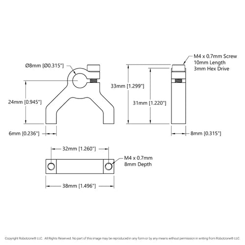 ServoCity 1400 Series 1-Side, 2-Post Clamping Mount (8mm Bore)