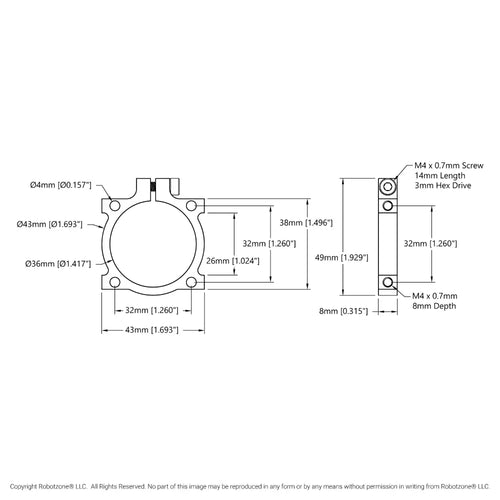 ServoCity 1401 Series 2-Side, 2-Post Clamping Mount (43mm Width, 36mm Bore)