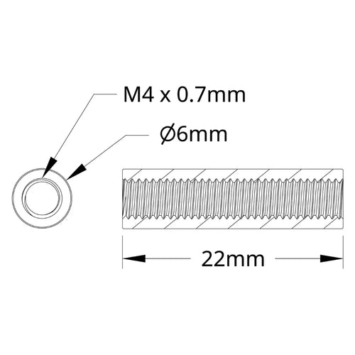 ServoCity 1501 Series M4 x 0.7mm Standoff (6mm OD, 22mm Length) - 4 Pack