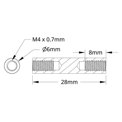 ServoCity 1501 Series M4 x 0.7mm Standoff (6mm OD, 28mm Length) - 4 Pack