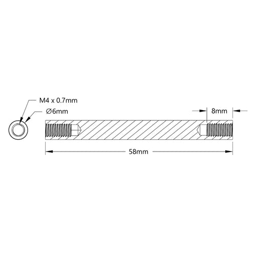 ServoCity 1501 Series M4 x 0.7mm Standoff (6mm OD, 58mm Length) - 4 Pack