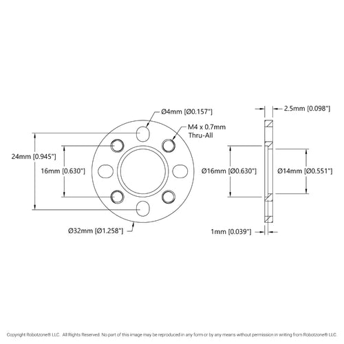 ServoCity 1504 Series 32mm OD Pattern Spacer (2.5mm Length)