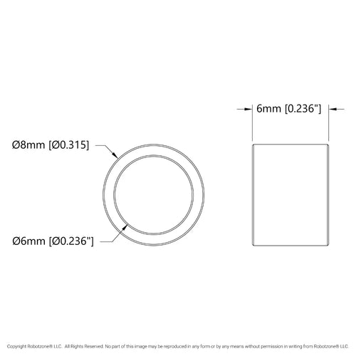 ServoCity 1521 Series 6mm ID Spacer (8mm OD, 6mm Length) - 4 Pack