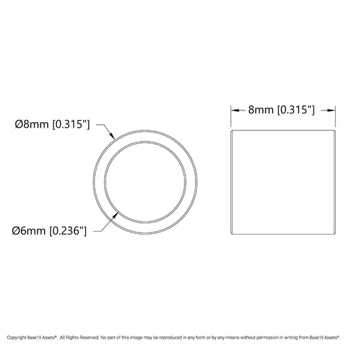 ServoCity 1521 Series 6mm ID Spacer (8mm OD, 8mm Length) - 4 Pack