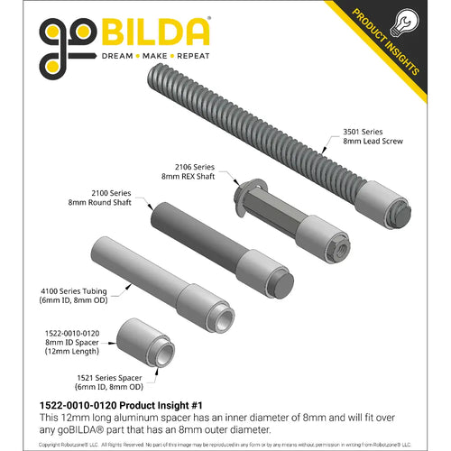 ServoCity 1522 Series 8mm ID Spacer (10mm OD, 12mm Length) - 4 Pack