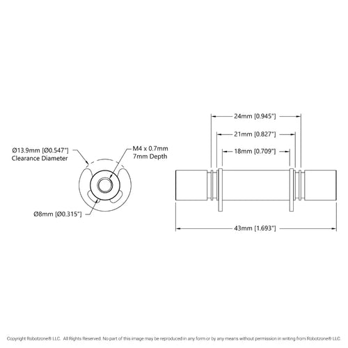 ServoCity 1523 Series Stainless Steel M4 x 0.7mm Standoff (8mm Diameter, 43mm Length)