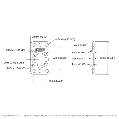 ServoCity 1616 Series Drop-Center Bearing Plate (2mm Drop) - 4 Pack