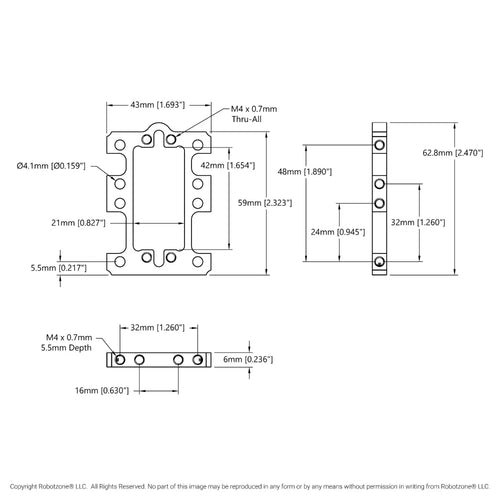 ServoCity 1802 Series Servo Frame (43mm Width, for Standard Size Servos)