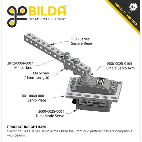 ServoCity 1900 Series Single Servo Arm (25 Tooth Spline, 32mm Length)