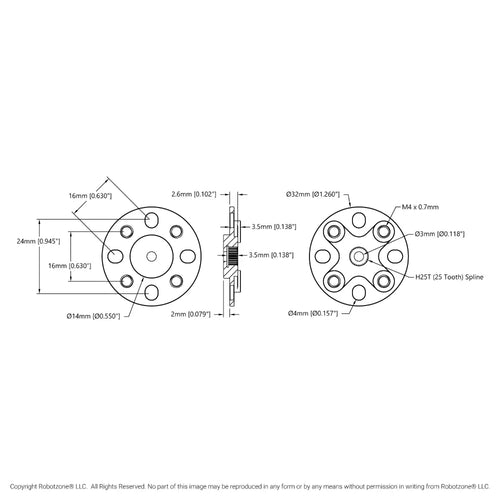 ServoCity 1906 Series Low-Profile Servo Hub (25 Tooth Spline, 32mm Diameter)