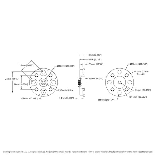 ServoCity 1908 Series Servo Hub (25 Tooth Spline, 32mm Diameter)