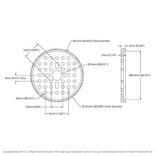 ServoCity 2302 Series Aluminum, MOD 0.8, Hub Mount Gear (14mm Bore, 90 Tooth)
