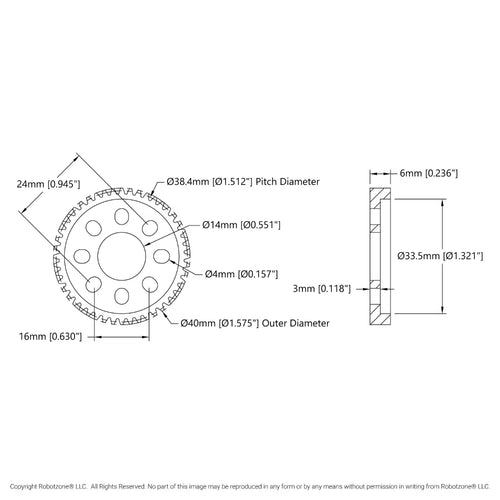 ServoCity 2302 Series Aluminum, MOD 0.8, Hub Mount Gear (14mm Bore, 48 Tooth)