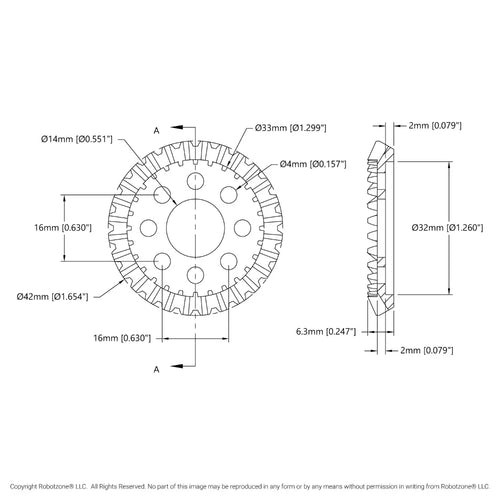 ServoCity 2307 Series Steel, MOD 1.5, Hub Mount Bevel Gear (14mm Bore, 28 Tooth)