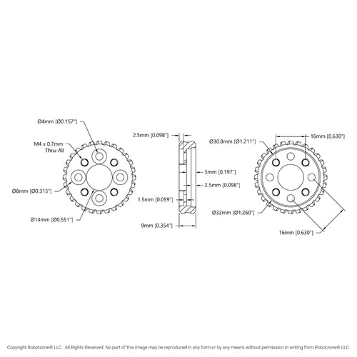 ServoCity 2314 Series Brass, MOD 1.25, Hub Mount Worm Gear (14mm Bore, 28 Tooth)