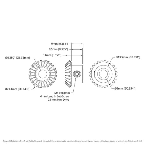 ServoCity 2317 Series MOD 0.8 Steel Miter Gear (Set-Screw, 1/4" Round Bore, 24 Tooth)