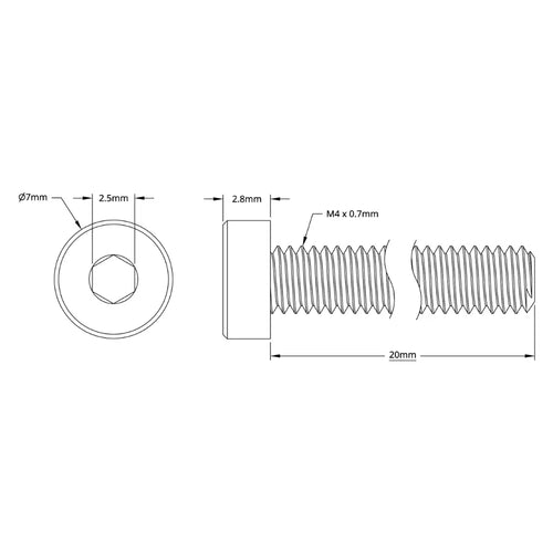 ServoCity 2804 Series Low Profile Socket Head Screw (M4 x 0.7mm, 20mm L) - 25pk