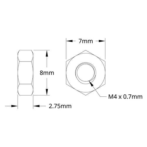ServoCity 2811 Series Zinc-Plated Steel Hex Nut (M4 x 0.7mm, 7mm Hex) - 25 Pack