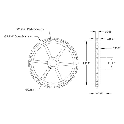 ServoCity 32 Tooth Press Fit Sprocket (0.1227" Pitch, 0.1875" Bore)