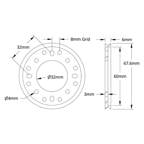 ServoCity 3400 Series Hub Mount Round Belt Pulley (32mm Bore, 64mm PD)