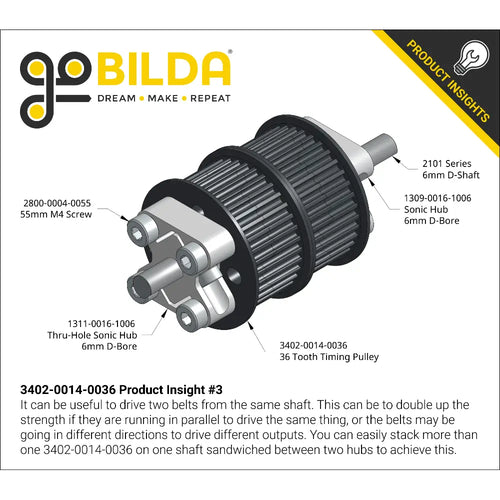 ServoCity 3402 Series 3mm HTD Pitch Plastic Hub Mount Timing Belt Pulley (14mm Bore, 36T)