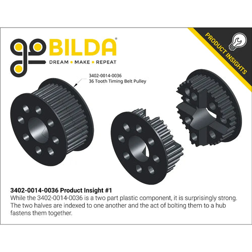 ServoCity 3402 Series 3mm HTD Pitch Plastic Hub Mount Timing Belt Pulley (14mm Bore, 36T)