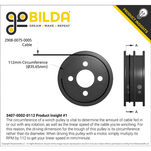 ServoCity 3407 Series Hub-Mount W" Pulley (Dual Spool, 112mm Circumference)