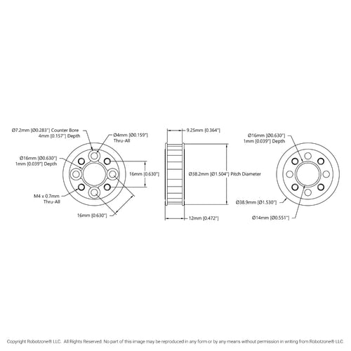ServoCity 3411 Series 5mm HTD Pitch Aluminum Hub Mount Timing Belt Pulley (14mm Bore, 24T)