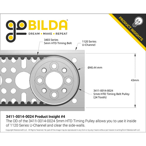 ServoCity 3411 Series 5mm HTD Pitch Aluminum Hub Mount Timing Belt Pulley (14mm Bore, 24T)