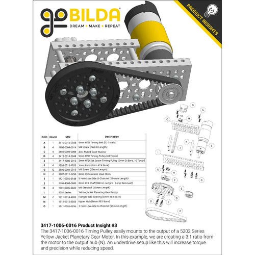 ServoCity 3417 Series 5mm HTD Pitch Set-Screw Pinion Timing Belt Pulley (6mm D-Bore, 16 Tooth)