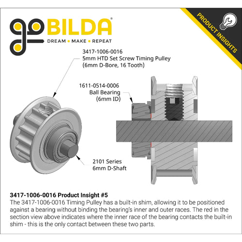 ServoCity 3417 Series 5mm HTD Pitch Set-Screw Pinion Timing Belt Pulley (6mm D-Bore, 16 Tooth)