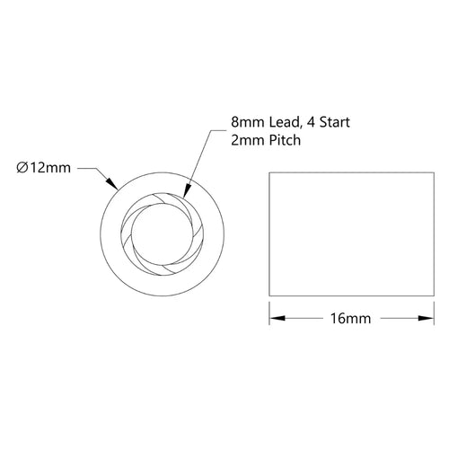 ServoCity 3500 Series Lead Screw Barrel Nut (8mm Lead, 4 Start, 12mm OD, 16mm Length)