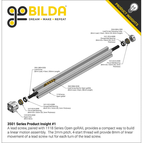ServoCity 3501 Series Lead Screw (8mm Lead, 4 Start, 150mm Length)