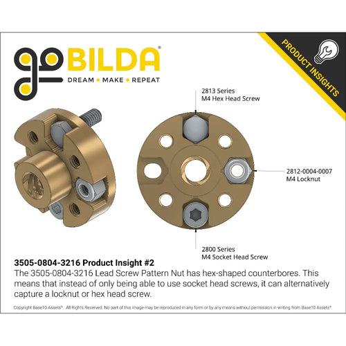 ServoCity 3505 Series Lead Screw Pattern Nut (8mm Lead, 4 Start, 32mm OD, 16mm Length)