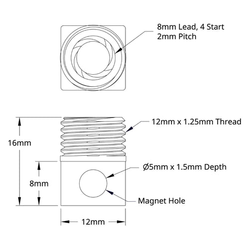 ServoCity 3506 Series Lead Screw Square Nut (8mm Lead, 4 Start, 16mm Length)