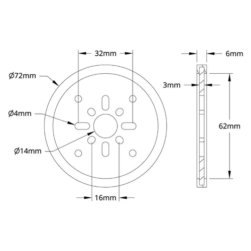 ServoCity 3607 Series Disc Wheel (14mm Bore, 72mm Diameter, Black) - 2 Pack