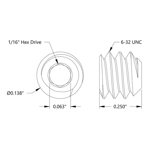 ServoCity 6-32 Stainless Steel Cup-Point Set-Screw (0.250" Length) - 6 Pack