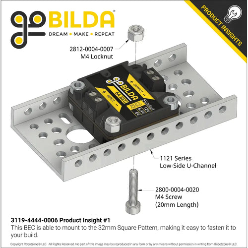 ServoCity 6A BEC / Voltage Regulator (6-24V Input, 5V, 6V, 8.4V, 12V Output, Screw Terminals)