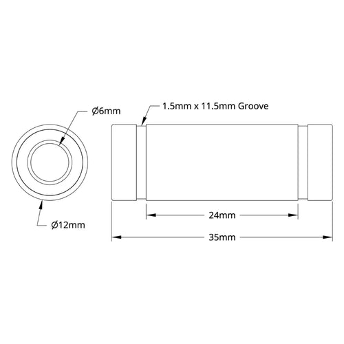 ServoCity 6mm ID Linear Ball Bearing (12mm OD, 35mm Length) - 2 Pack