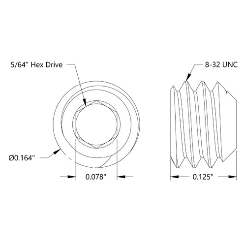 ServoCity 8-32 Stainless Steel Cup-Point Set-Screw (0.125" Length) - 6 Pack