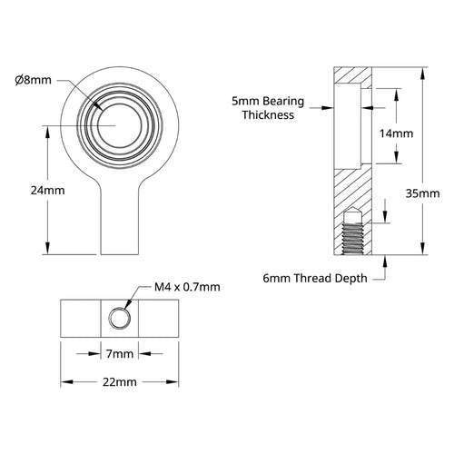 ServoCity 8mm Bore 1-Side, 1-Post Pillow Block (24mm Height)