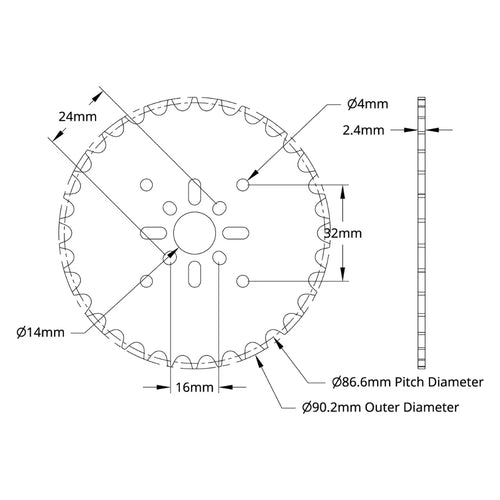 ServoCity 8mm Pitch Acetal Hub-Mount Sprocket (14mm Bore, 34 Tooth)